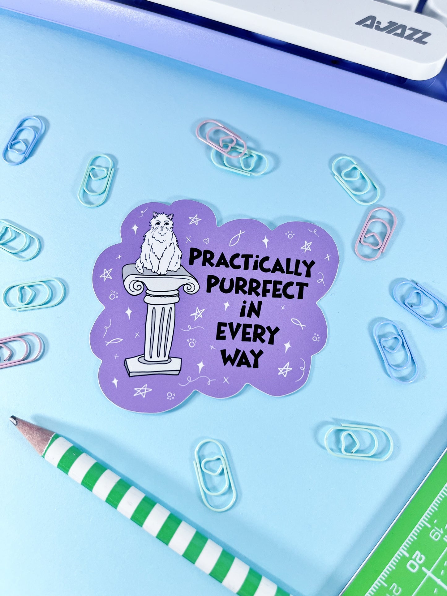 PRACTICALLY PURRFECT CAT VINYL STICKER