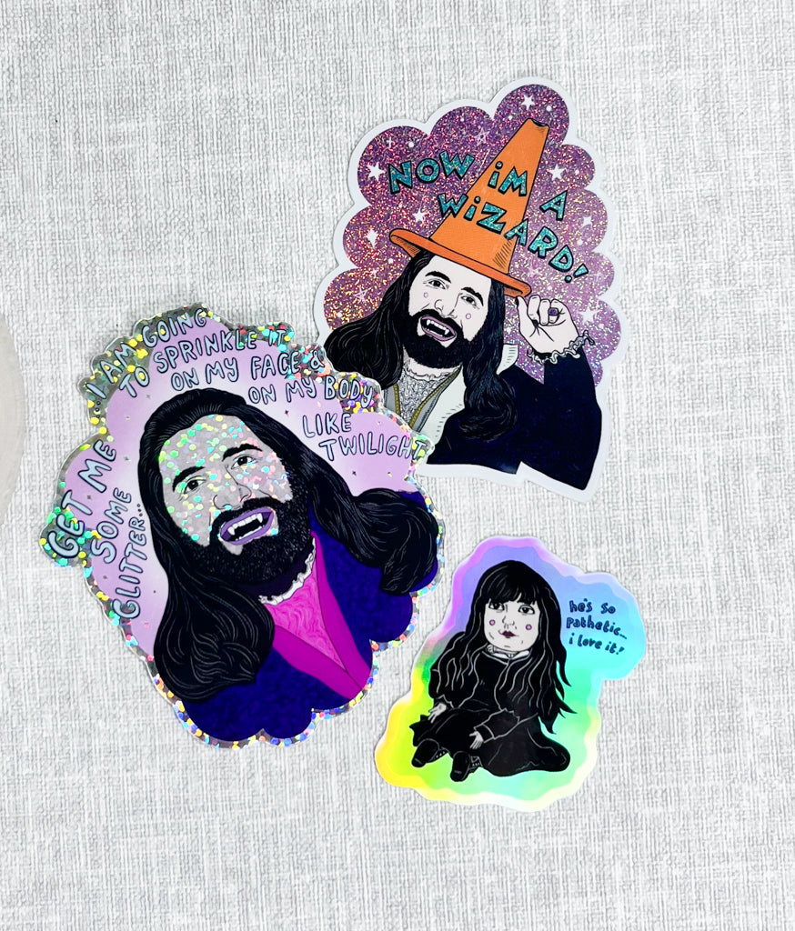 NOW I'M A WIZARD GLITTERY VINYL STICKER