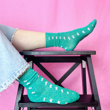 Load image into Gallery viewer, GREEN STARRY GLITTERY SOCKS