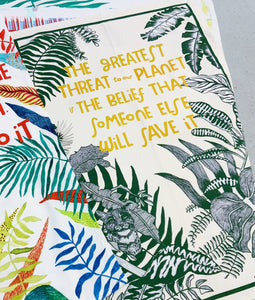 THREAT TO THE PLANET TEA TOWEL