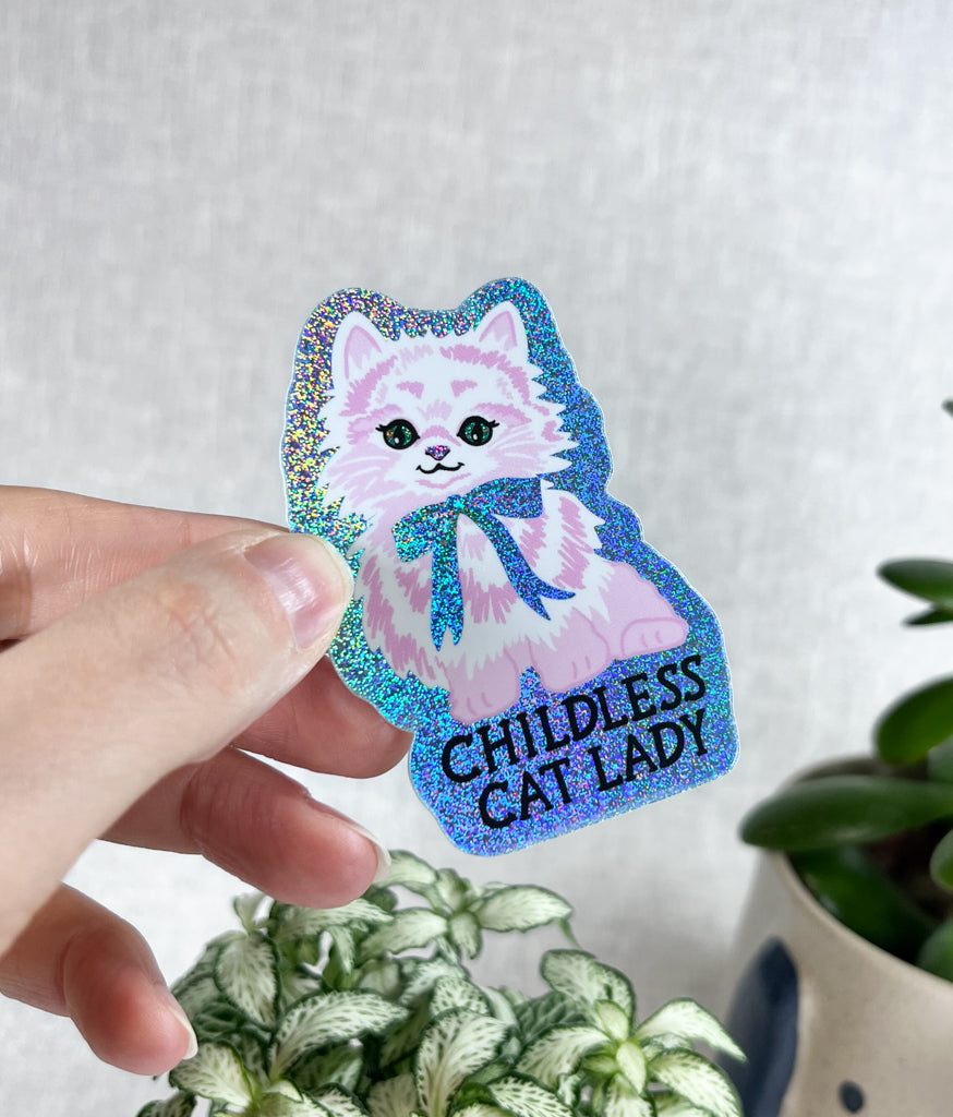 CHILDLESS CAT LADY GLITTERY VINYL STICKER