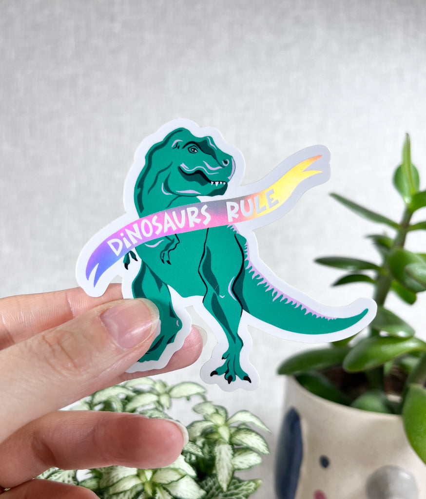 DINOSAURS RULE HOLOGRAPHIC VINYL STICKER