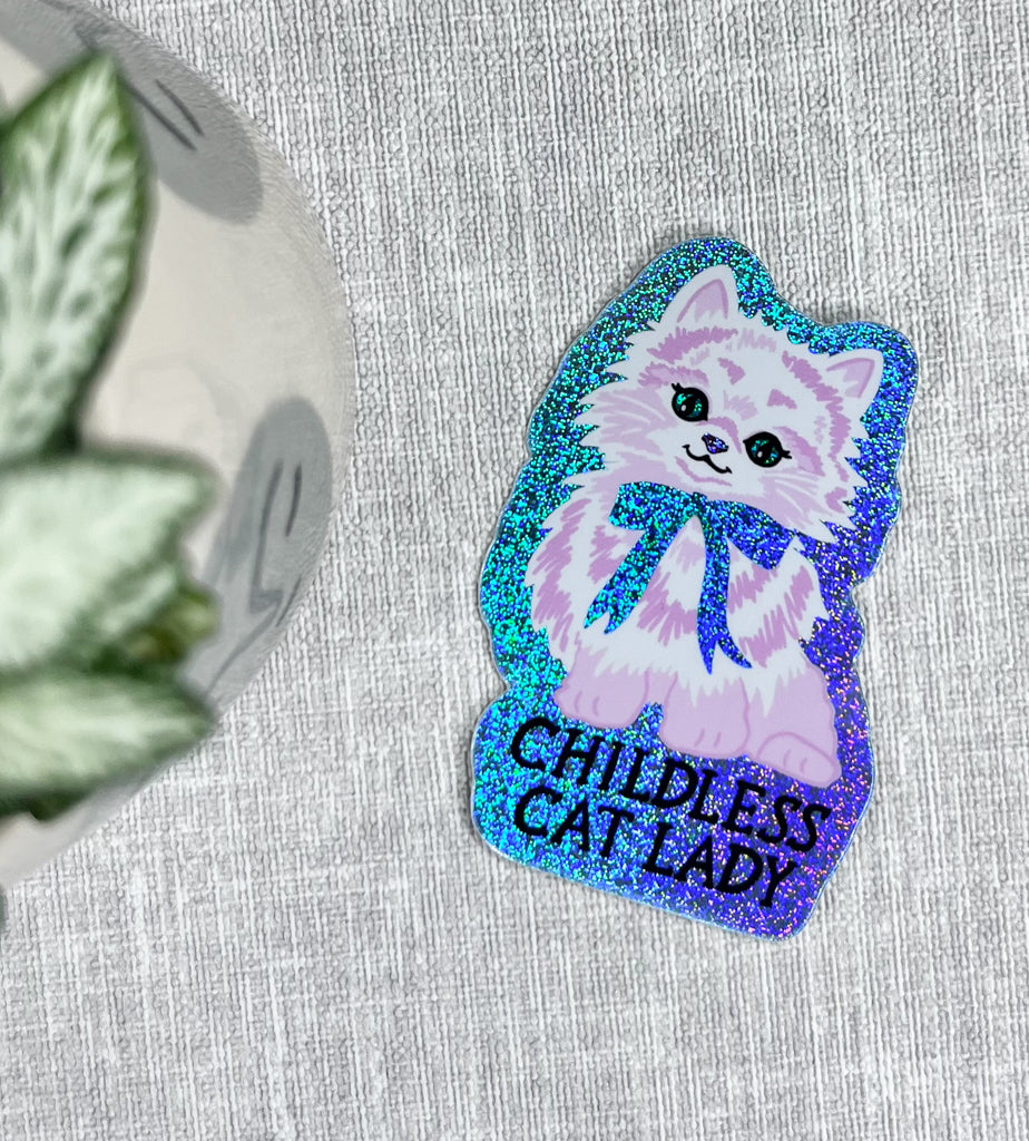 CHILDLESS CAT LADY GLITTERY VINYL STICKER