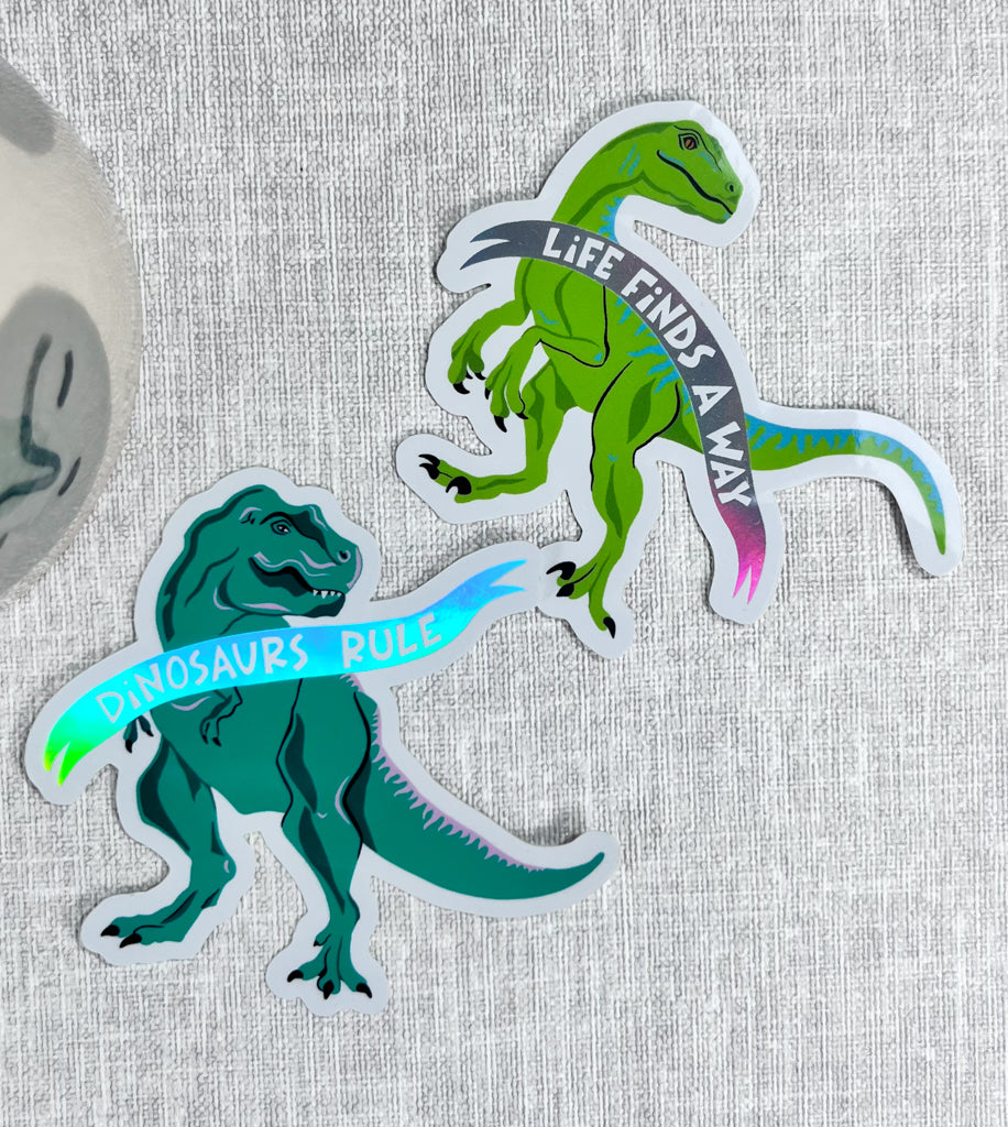 DINOSAURS RULE HOLOGRAPHIC VINYL STICKER