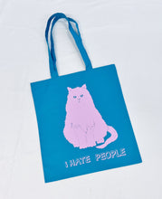 Load image into Gallery viewer, I HATE PEOPLE TEAL CAT TOTE