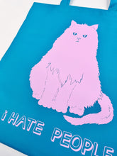 Load image into Gallery viewer, I HATE PEOPLE TEAL CAT TOTE